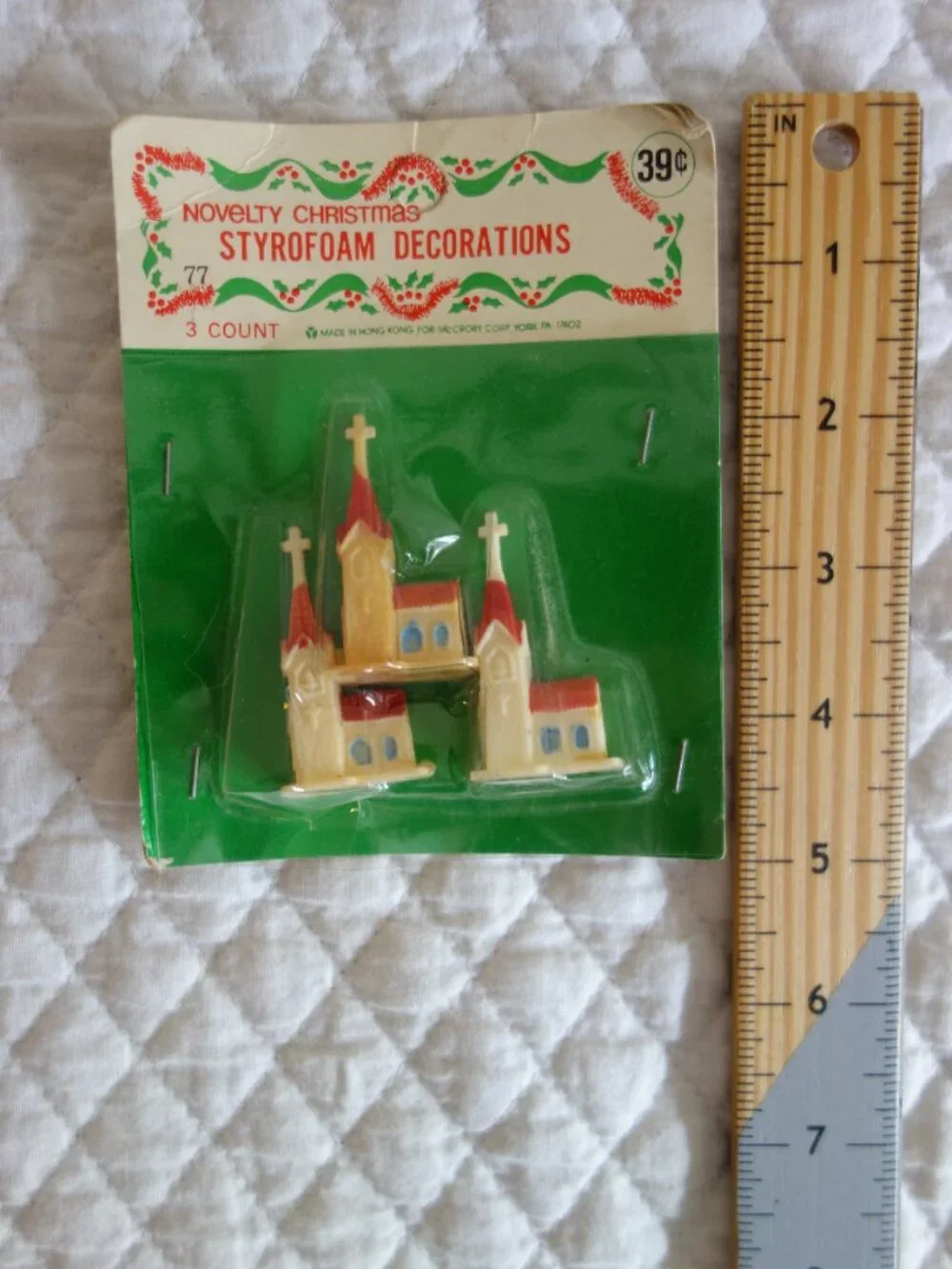 Vntg Christmas Tree Ornaments Plastic Angels / Styrofoam Churches
